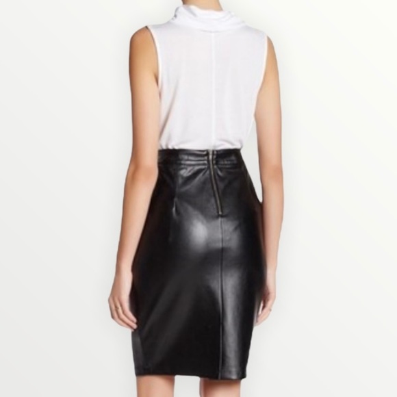 Cupcakes & Cashmere Vegan Faux Leather Midi Pencil Skirt Size 0 - Picture 7 of 7